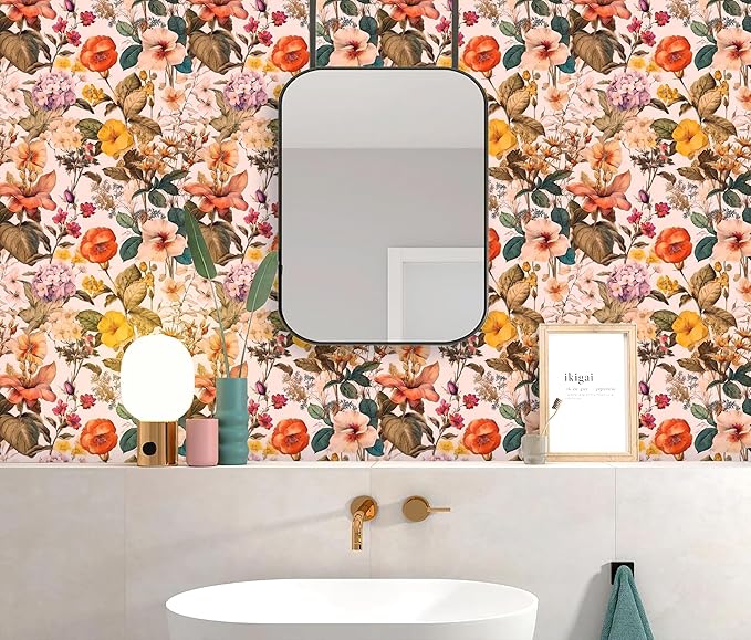 Jeweluck Floral Peel and Stick Wallpaper Vintage Floral Contact Paper Peel and - Image 2