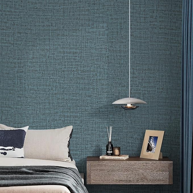 Guvana Grasscloth Peel and Stick Wallpaper Blue Textured Contact Paper Modern - Image 7