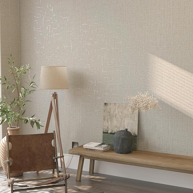 VEELIKE Beige Grasscloth Peel and Stick Wallpaper Textured Neutral Grasscloth - Image 2