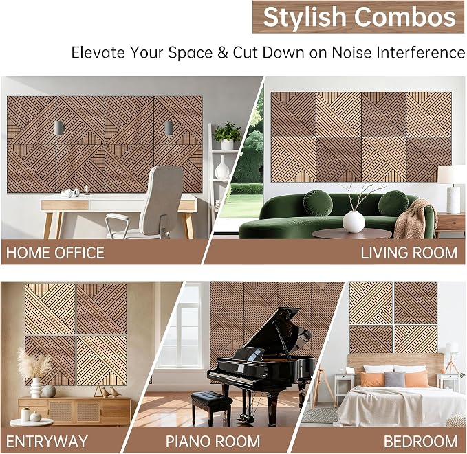 Mollywell Art Acoustic Wall Panels, 24x24 Inch 8 Pack, Wood Veneer, Sound - Image 6
