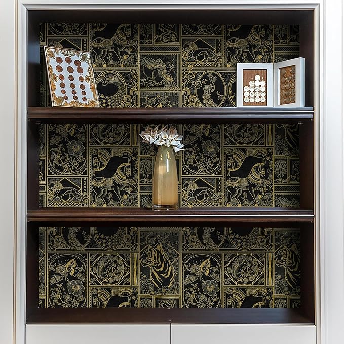 Erfoni 197"x17.7" Black and Gold Wallpaper Vintage Self Adhesive Peel and Stick - Image 2