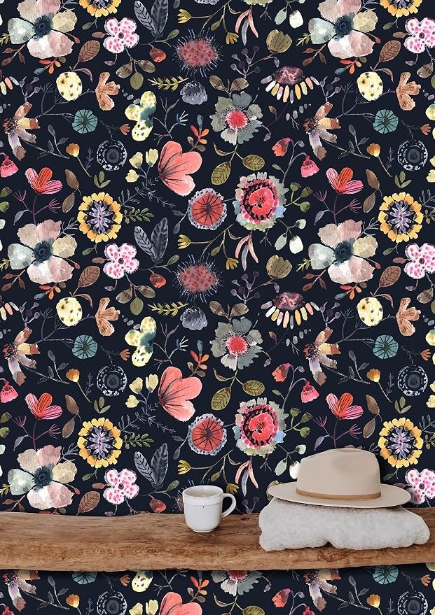 Wallpaper Peel and Stick Floral Wall Paper Removable Waterproof Blue/Red/Yellow - Image 4