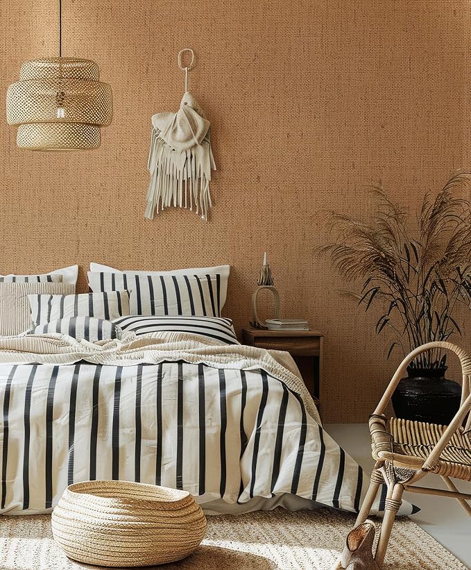 Brown Contact Paper Textured Beige Grasscloth Wallpaper Peel and Stick - Image 2