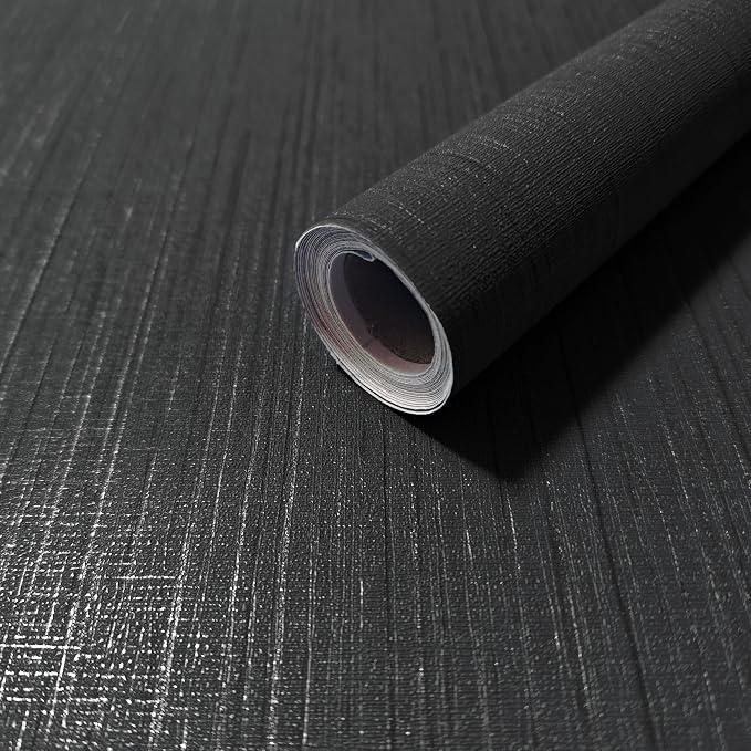 Dviolet Black Grasscloth Textured Fabric Contact Paper by Dviolet