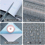 Amiya Grasscloth Wallpaper Blue Peel and Stick Faux Fabric Linen Contact Paper - Image 2