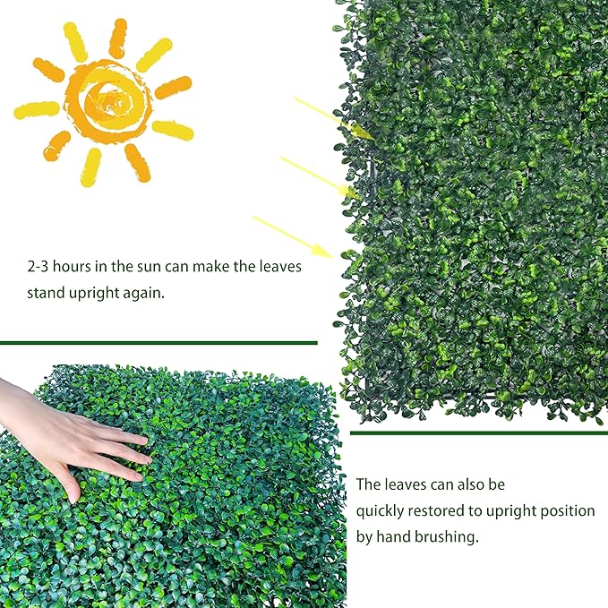 ODTORY Artificial Boxwood Hedge Wall Panels, 24 X 16 in 12P UV-Anti Faux - Image 6