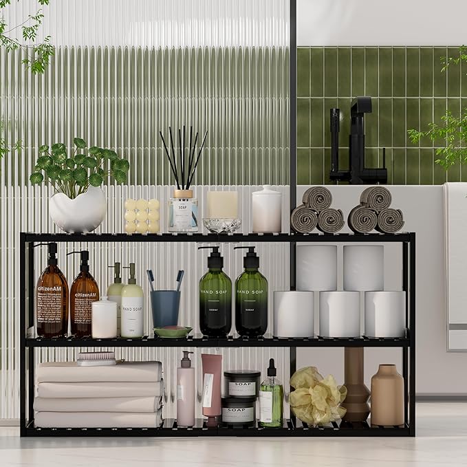 Extra Long Bathroom Organizer Storage Shelves 100% Bamboo Adjustable Height - Image 7