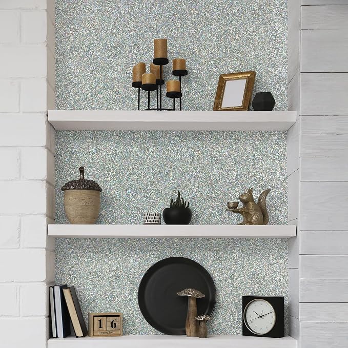 CHIHUT Holographic Silver Glitter Wallpaper Stick and Peel - Image 7