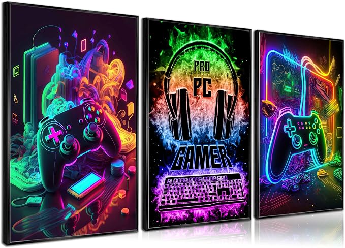 PPV 3Pcs Cool Gaming Wall Art Retro Video Gamer watercolor Posters Pictures - Image 7