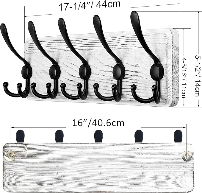 SKOLOO Rustic Wall Mounted Coat Rack: 16" Stud Spacing, Pine Real Wood Plank - Image 4