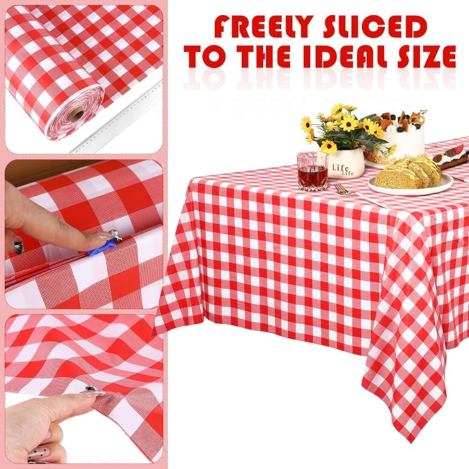 Kochorie 54 Inch x 500 Ft Red Checkered Plastic Table Cloth Roll Disposable - Image 4