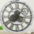 HOIBAI Vintage Industrial Wall Clock, 24 Inch, Rustic Natural Wood, Moving Gears by HOIBAI