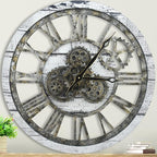 HOIBAI Vintage Industrial Wall Clock, 24 Inch, Rustic Natural Wood, Moving Gears by HOIBAI