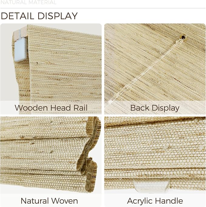 TWOPAGES Woven Bamboo Cordless Roman Shades, Custom No Drill or Motorized Blinds - Image 5