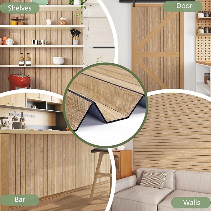 ReWallpaper 24in X 10ft Peel and Stick Wall Panels Light Oak Faux Wood Slat - Image 3