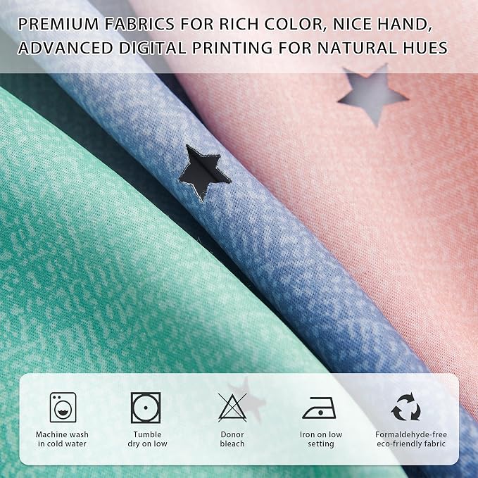 XiDi Pink Grey Curtains for Girls Bedroom, Unicorn Wall Decals Green Curtain - Image 3