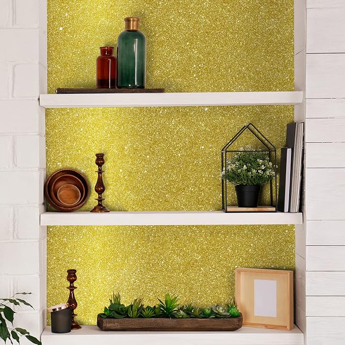 CHIHUT 15.7''x236'' Glitter Contact Paper Gold Glitter Wallpaper Stick and Peel - Image 4