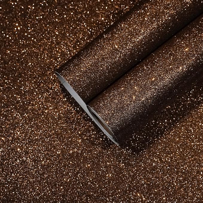 CHIHUT Dark Brown Glitter Peel and Stick Wallpaper Brown Glitter Contact Paper by CHIHUT