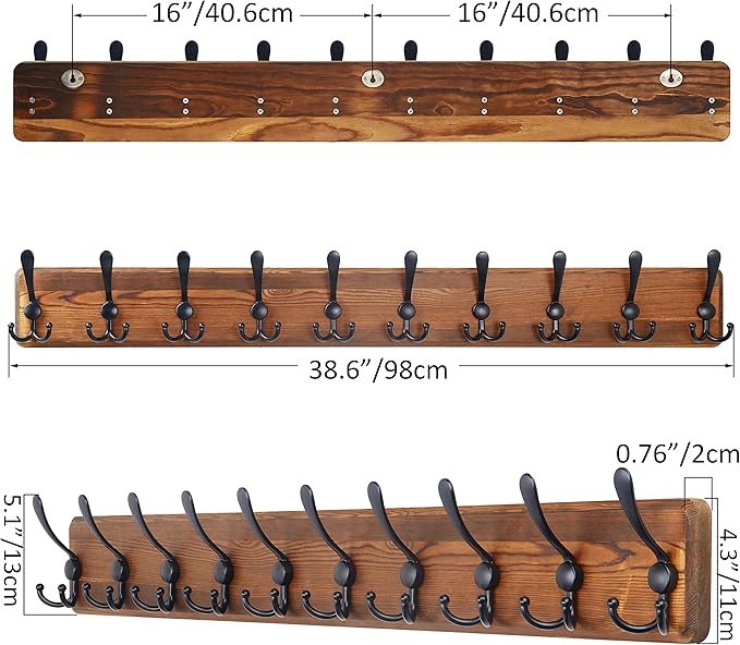 SKOLOO Rustic Large Wall Mounted Coat Rack-38.6'' Long Coat Rack - Image 6