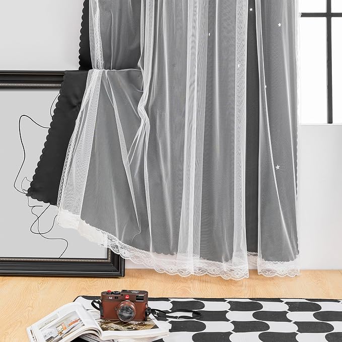 XiDi Curtains for Bedroom Decor, Rainbow Black 52/90/1 - Image 3