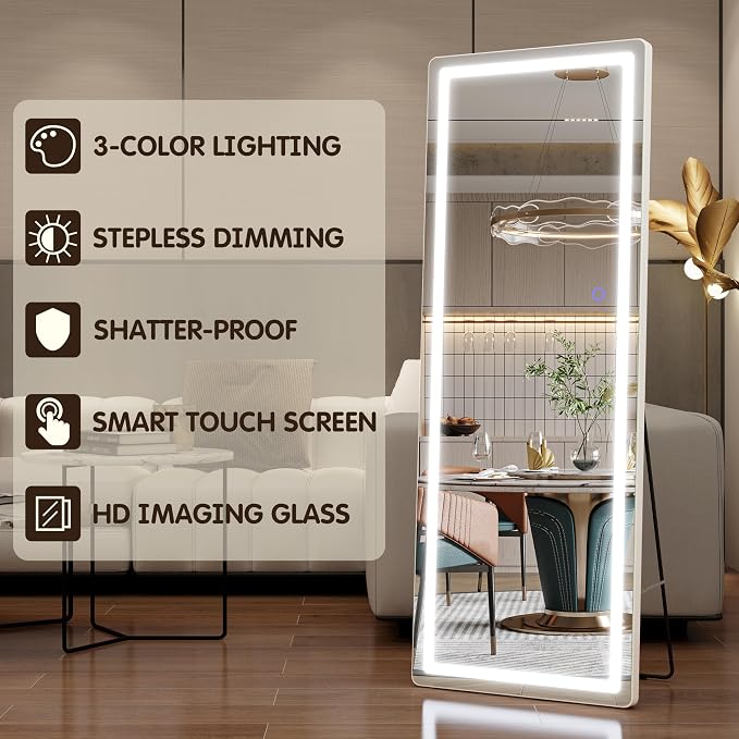 FENNIO Full Length Mirror with Lights, Free Standing Lighted Floor Mirror - Image 4