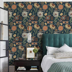 Simon&Siff Boho Peel and Stick Wallpaper, 17.3" x 80" Blue Sun Floral Retro - Image 2