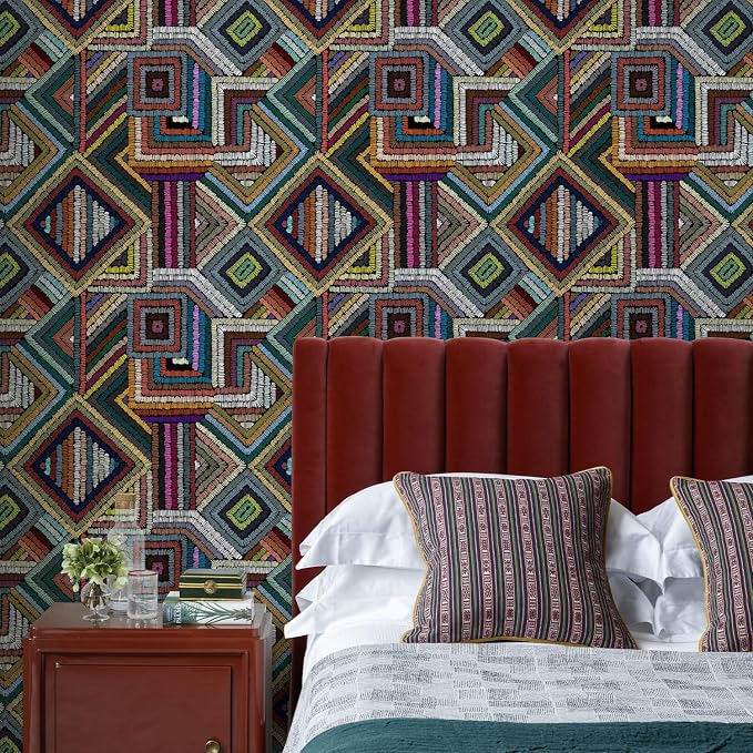 Retro Textured Peel and Stick Wallpaper Geometric Patchwork color Mosaic - Image 6