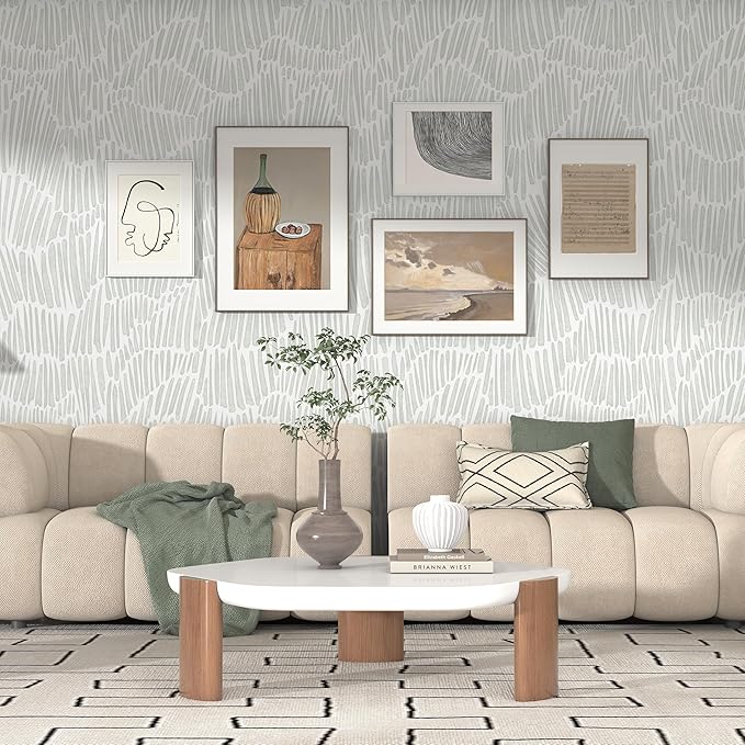 Theper Green Wallpaper 17.3"×78.8" Modern Striped Peel and Stick Wallpaper Boho - Image 2