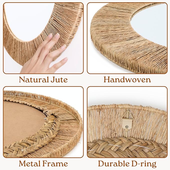 Chi An Home 24 Inch Natural Jute Mirror, Wall Mounted Round Mirror - Image 3