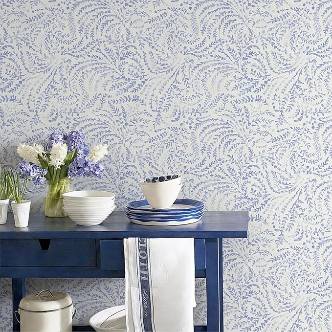 Heroad Peel and Stick Wallpaper Boho Blue Contact Paper Modern Botanical Wall - Image 7