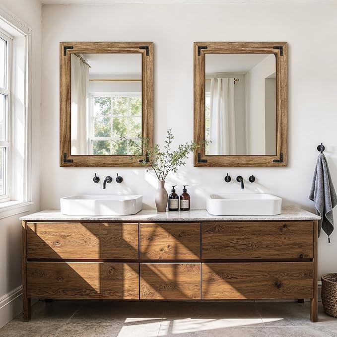 Wooden Bathroom Mirror for Wall, for Farmhouse, Living Room, Entryway Decor - Image 6