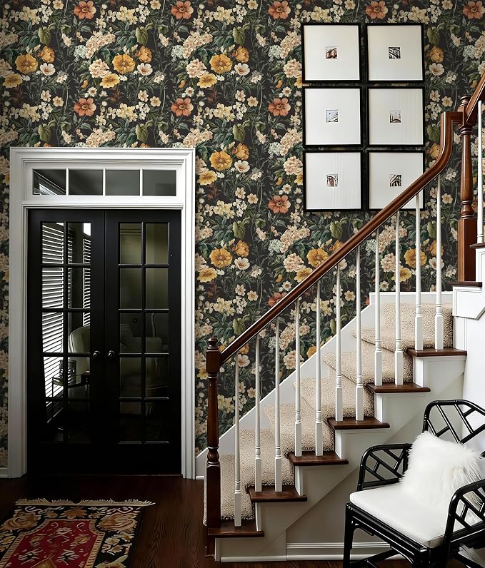 Livebor Floral Peel and Stick Wallpaper Black Floral Contact Paper 16.9"x118.1" - Image 8