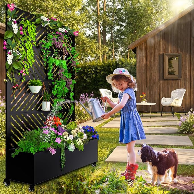 MTART Metal Planter Box with Trellis, 72.1"x47.2"x16" Outdoor Galvanized Raised - Image 7
