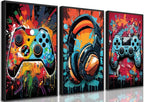 3Pcs Framed Cool Gaming Wall Art Retro Video Gamer watercolor Posters Pictures by PPV