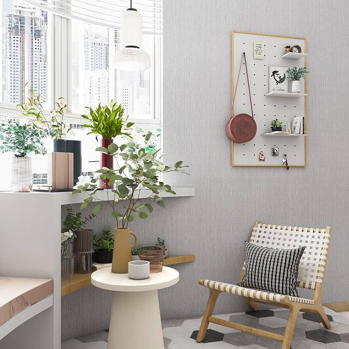 Grasscloth Peel and Stick Wallpaper Gray Fabric Wallpaper Faux Linen Wallpapers - Image 6