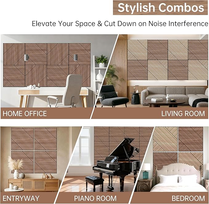 Mollywell Art Acoustic Wall Panels, 24x24 Inch 8 Pack, Wood Veneer, Sound - Image 6