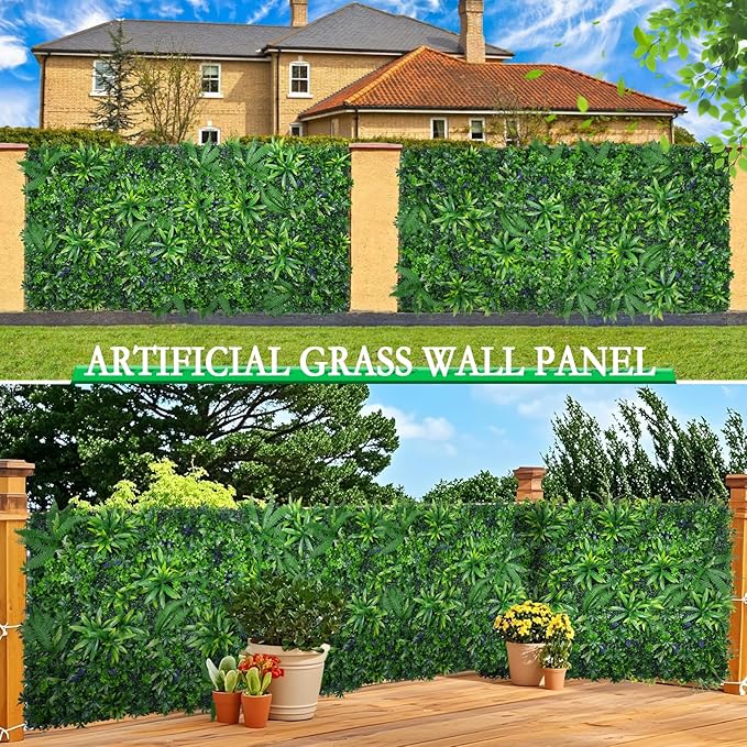 Yangrass Grass Wall Panels Set of 6, Artificial Hedge Panels Greenery Wall - Image 6