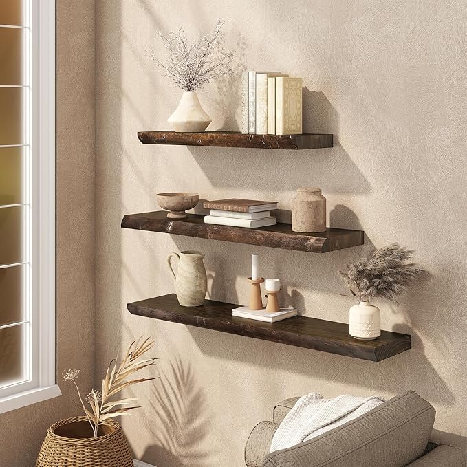 Floating Shelves Set of 2, Solid Elm Wood Wall Shelves 32 Inch - Image 5