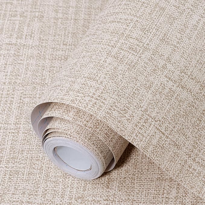 Khaki Grasscloth Peel and Stick Wallpaper 17.3"x300" Faux Linen Textured by Uooar