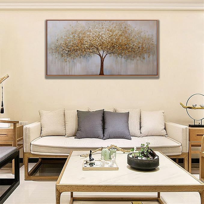 Abstract Wall Art Gold Tree of Life Framed Artwork Canvas Painting Textured - Image 8
