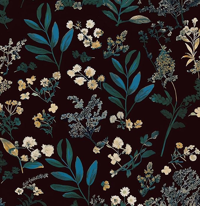 Laatse Vintage Green Wallpaper Peel and Stick Dark Floral Wallpaper 17.5'' x by Laatse