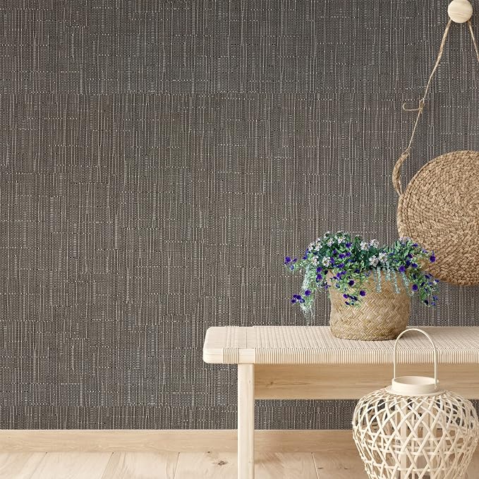 VEELIKE Truffle Brown Grasscloth Wallpaper Peel and Stick Grass Cloth Vinyl - Image 3