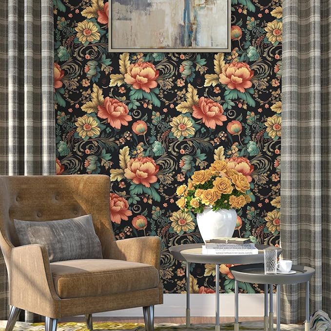 BOKEBEVE Vibrant Floral Peel and Stick Wallpaper Vintage, Boho Colorful Contact - Image 3