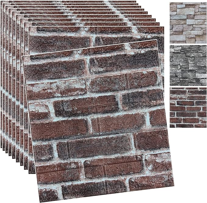 20PCS 3D Wall Panels Peel and Stick 3D Brick Wallpaper Peel and Stick Faux by YLLYLL