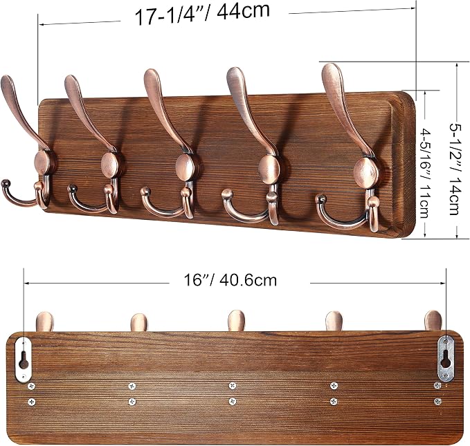 SKOLOO Rustic Pine Wood Wall Coat Rack - Image 4
