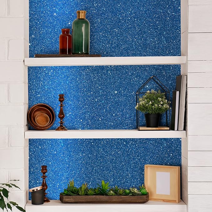 CHIHUT Sparkle Blue Glitter Wallpaper Stick and Peel 15.7''x100'' Self Adhesive - Image 6