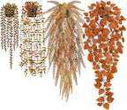 Der Rose 4Pcs Fake Fall Plants Hanging Orange Artificial Eucalyptus Plants by DerRose
