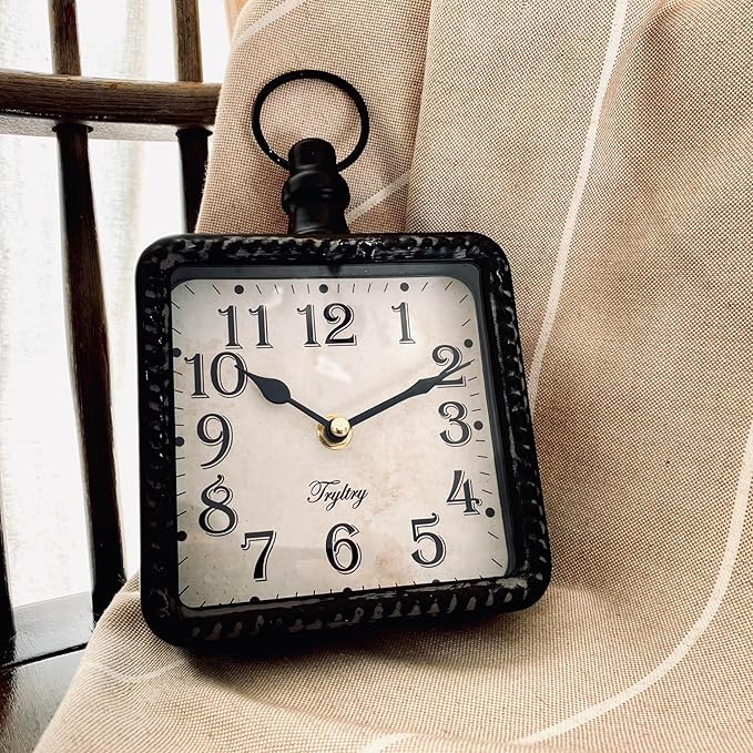 Retro Rectangle Small Wall Clock, Battery Operated Silent Black Vintage Decor - Image 5