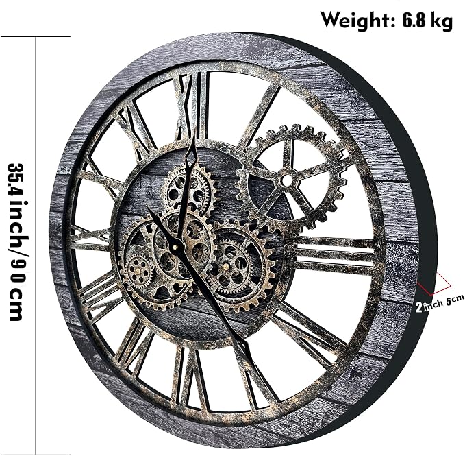 The B-Style Large Wall Clock 24 inch Moving Gear Wall Clock Oversized Vintage - Image 7