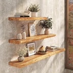 Floating Shelves Set of 2, Solid Elm Wood Wall Shelves 32 Inch - Image 2